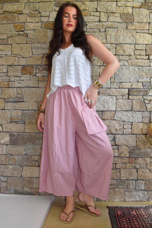 Arbi Gingham Pocket Culotte Pant Indian Pink